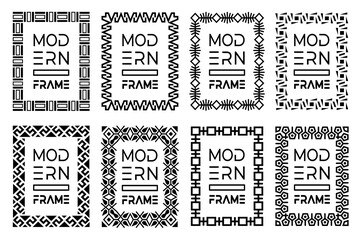 Fototapete - Rectangle frame set in black and white colors. Abstract patterned borders. Decorative frames in Retro ornamental style, vintage, antique rectangle ornaments and ornate borders.