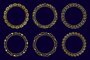 Sticker - Circle golden frame set. Abstract vintage, royal rounded frames collection. Elegant, luxury gold geometric circle borders.