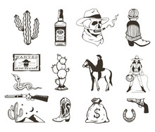 Wild West Collection Hand Drawing Illustration