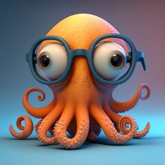 Wall Mural - 3D illustration of cartoon, cute octopus, ai generative