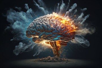 Poster - Concept art of a human brain exploding with knowledge and creativity. Generative ai