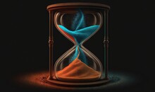  An Hourglass With A Blue And Red Sand Inside Of It On A Black Background With A Red And Orange Sand Underneath It And A Black Background.  Generative Ai
