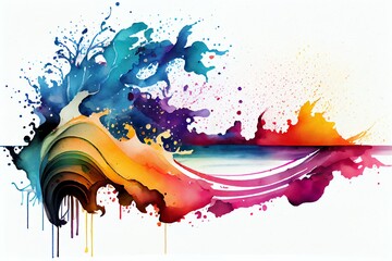 Wall Mural - Watercolor Illustration of a Abstract Colorful Splash Illustration, Background With Waves, Illustration. Generative AI