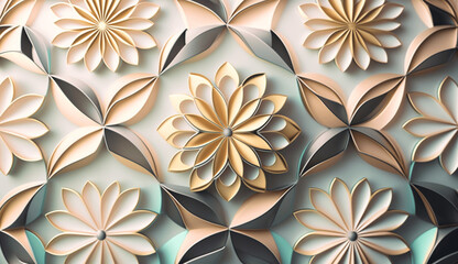 Wall Mural - Pastel and gold oriental floral background ai generated