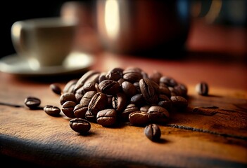 Poster - Coffee Beans seed in Closeup on blur Background