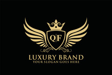 Letter Initial QF Elegant Luxury Monogram Logo Or Badge Template With Scrolls And Royal Crown, Perfect For Luxurious Branding Projects	
