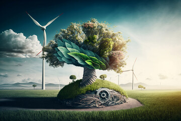 Wall Mural - ESG green energy sustainable industry. Generative ai