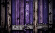  A Purple Wooden Fence With Flowers Growing On The Top Of It And A Bird Perched On Top Of The Wooden Fence, With A Purple Background.  Generative Ai