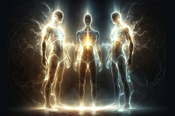 Wall Mural - levitating human souls in heaven. astral body and after life concept. transfer of human consciousnes