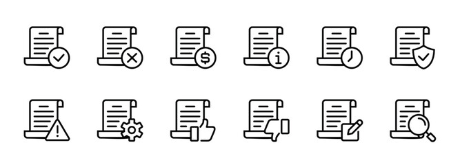 Aufkleber - Paper contract approval status icon outline style document process signs vector design for finance business office, terms, and policy agreement, and contract application steps