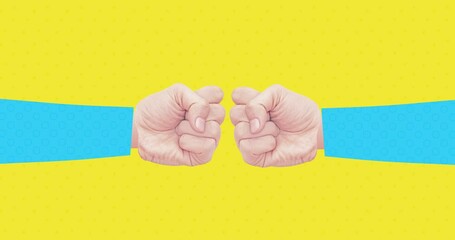 Wall Mural - Modern loop collage animation. Two fist on yellow background