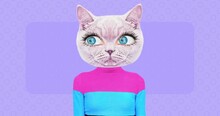 Modern Loop Animation. Stylish Collage Lady Kitty. Fashion Concept