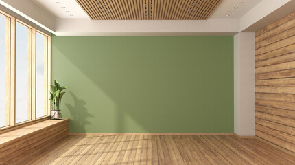 Wall Mural - Empty room with green wall on background