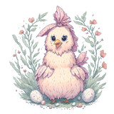 Fototapeta  - Ilustracja wielkanocnej kury z kwiatami, rysunek akwarelą, SI
