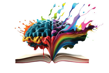 Liquid Color design background fly out of the book as a fantasy. colorful brain splash Brainstorm and inspire concept. Gradient colorful abstract background, Partially Generative AI.