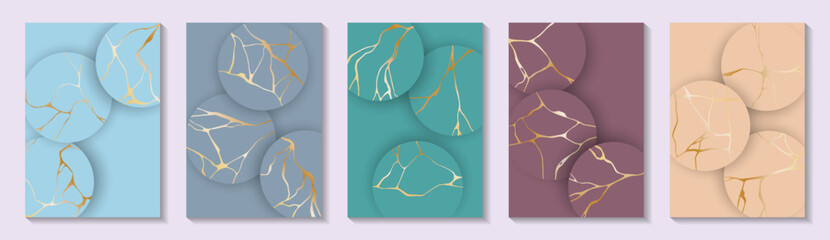 Wall Mural - Kintsugi art gold brocken line patterns vector collection.