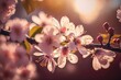 a blurred backdrop of cherry blossoms in the spring, sakura in bloom during a brunch. Generative AI