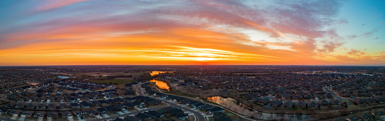 Wall Mural - Aerial view of the beautiful sunrise landscape over Edmond area