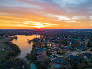 Wall Mural - Aerial view of the beautiful sunrise landscape over Edmond area