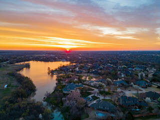 Sticker - Aerial view of the beautiful sunrise landscape over Edmond area