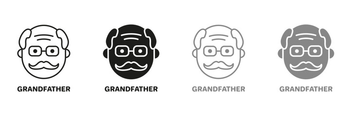 Wall Mural - Old Man, Senior Person Silhouette and Line Icon Color Set. Happy Elder Man Pictogram. Old Grandfather Symbol Collection on White Background. Retirement Concept. Isolated Vector Illustration