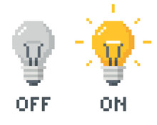 Pixel Art 8-bit Light Bulbs Set Switch On, Switch Off Icons.
Design Elements For Logo Farm, Sticker, Children Mobile Application. Game Assets.