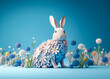 Easter bunny with flowers, paper cut craft, Generative AI