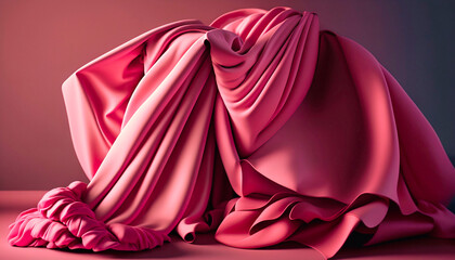 Pink silk folded drapery with layers background, generative AI