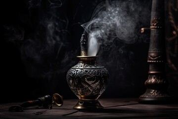 Poster - wallpaper and backdrops with gray smoke on a black background for hookah rooms. generative ai