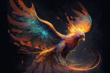 Image of Phoenix bird, rebirth concept, selective focus. AI generated