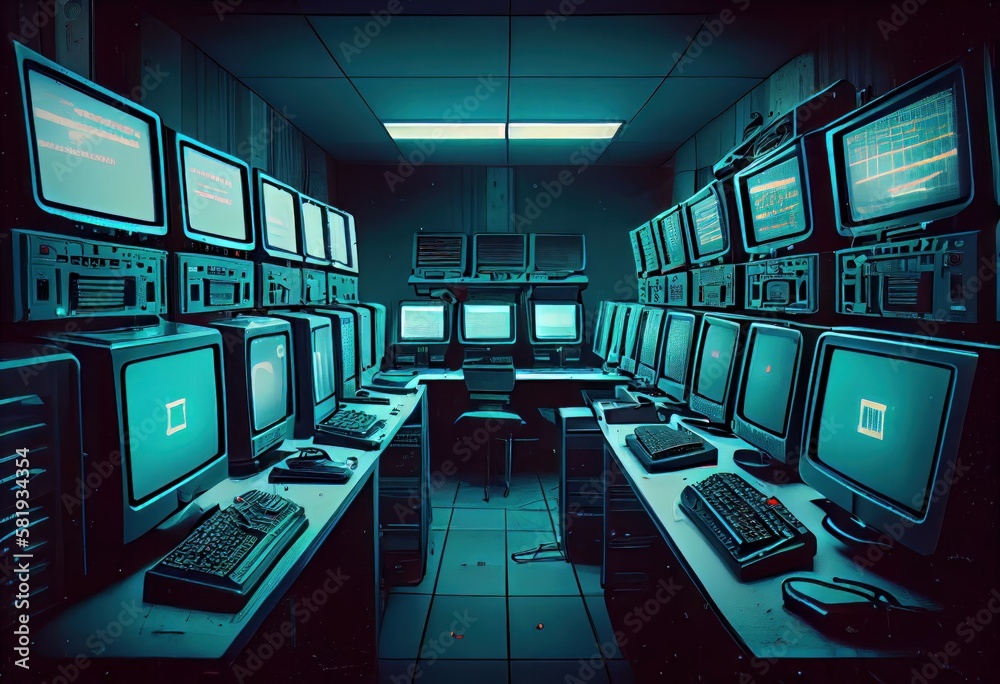 a room full of computer terminals of the future, sterile lab like ...