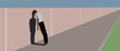 An exasperated man leans with his head down against a wall in this illustration about depression, anxiety, trouble, sadness or other applicable topics. Text area available in this image.