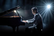 © Supermelon - Generative AI Illustration of a pianist playing a grand piano on stage during a live performance
