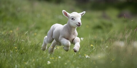 adorable lamb frolicking outdoors