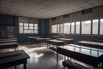 Poster - Empty school due to corona virus COVID 19. Generative AI