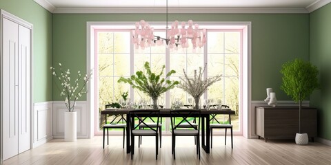 Wall Mural - 4K resolution or higher, Beautiful spring Elegant dining room interior composition. Generative AI Technology