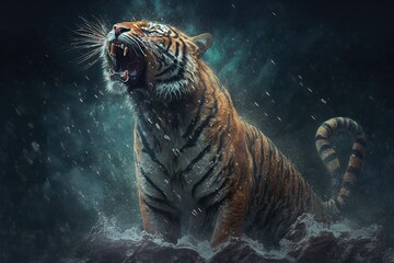 Wall Mural - heavenly halcyon tones: an epic tiger's roar generative ai