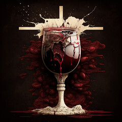 Poster - The Blood of Christ, Communion, Wine, generative AI