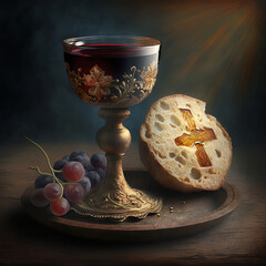 Poster - The Blood of Christ, Communion, Wine, generative AI