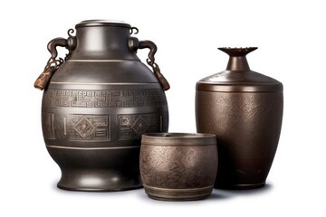 Wine container, vessel, and set from ancient China. Appliances from ancient China isolated on a white background. Generative AI