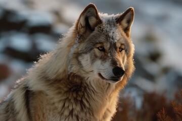 Sticker - In the highlands, a wolf. In the highlands, a dog. Winter Wolf Mountain creatures. Generative AI