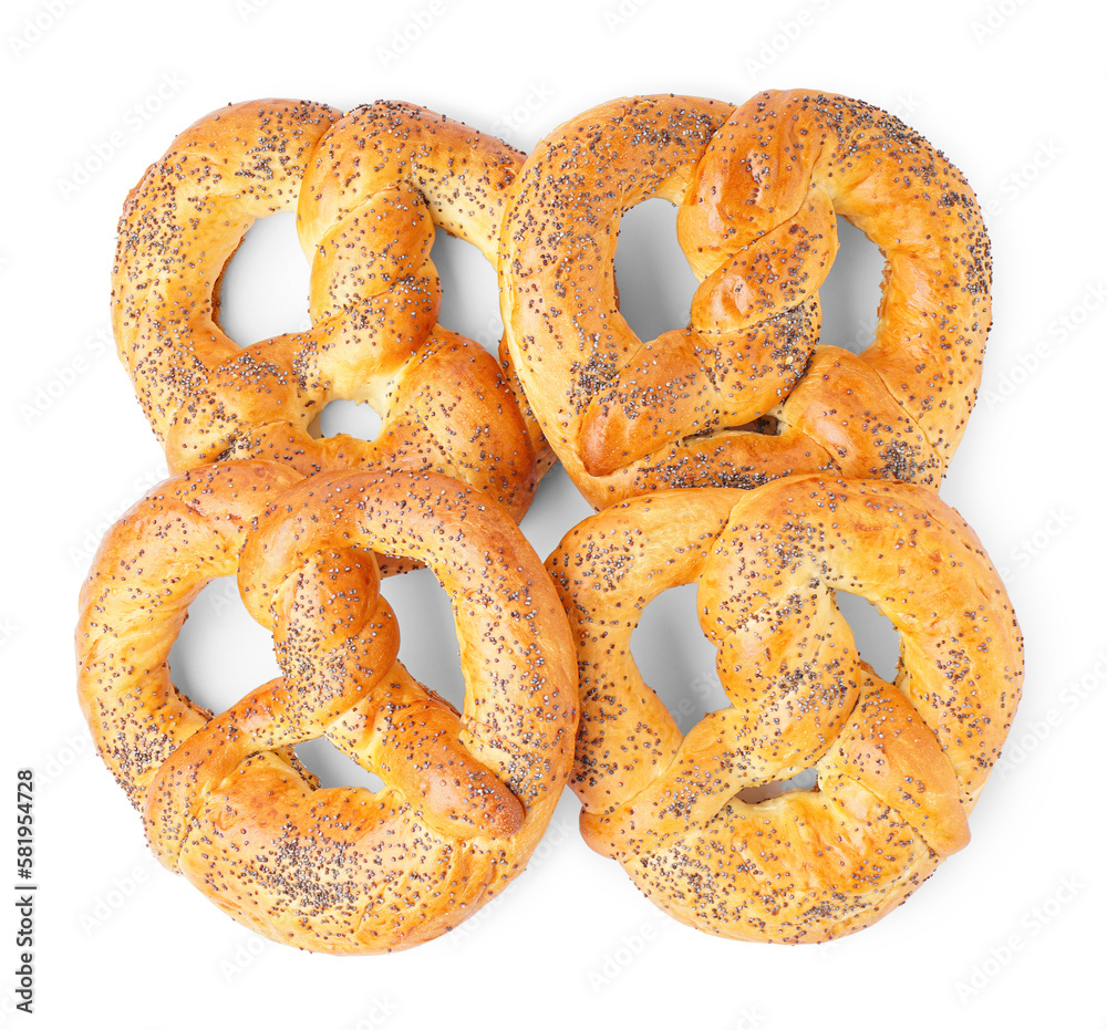 Tasty pretzels isolated on white background