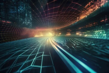 Poster - hexagonal grids and digital graphs with blurred pov high speed technologies. generative ai