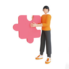Poster - Solution business concept, partnership, collaboration and support. 3D illustration, 3d cartoon character.