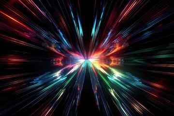 Poster - space hyperjumping neon rays that shine in various colors. tunnel motion zooming in at high speed. g