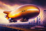 Fototapeta Big Ben - Radiant Logistics Blimp Carrying Cargo over a Bright City, generative ai