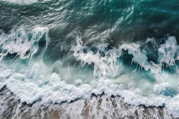 Wall Mural - Ocean waves seen from above, splashing. Sea water that is clear and waves. Generative AI