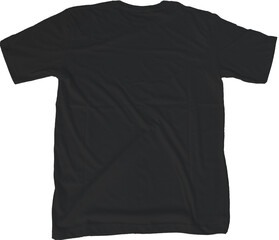 Black t shirt mock up transparent background back side view.