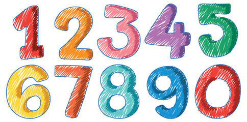 Wall Mural - Numbers in Pencil Colour Sketch Simple Style