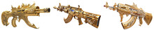 Golden Dragon AK47 Gun Isolated On Blank Background PNG